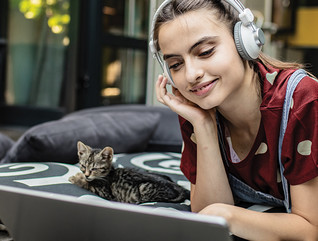 Young woman watching video