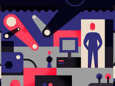 Illustration of a person standing around various technology